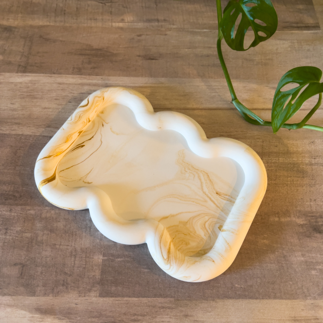 Wavy Shaped Marbled Tray | Jewelry Display Trinket Dish image 0
