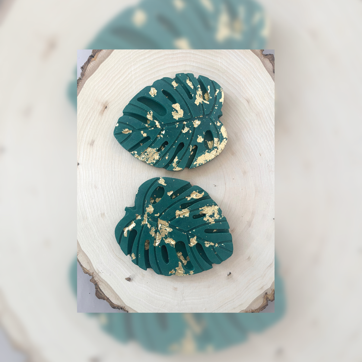 Gilded Green Monstera Leaf Coasters image 4