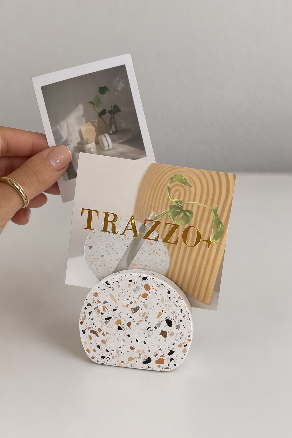 Polaroid Photo Holder — Neutral Terrazzo + Mother of Pearl