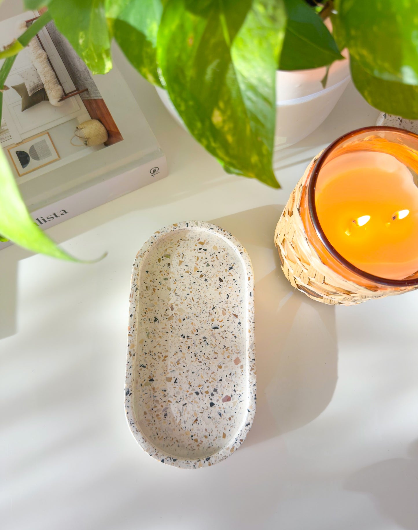 Neutral Terrazzo Oval Tray + Mother of Pearl Accents