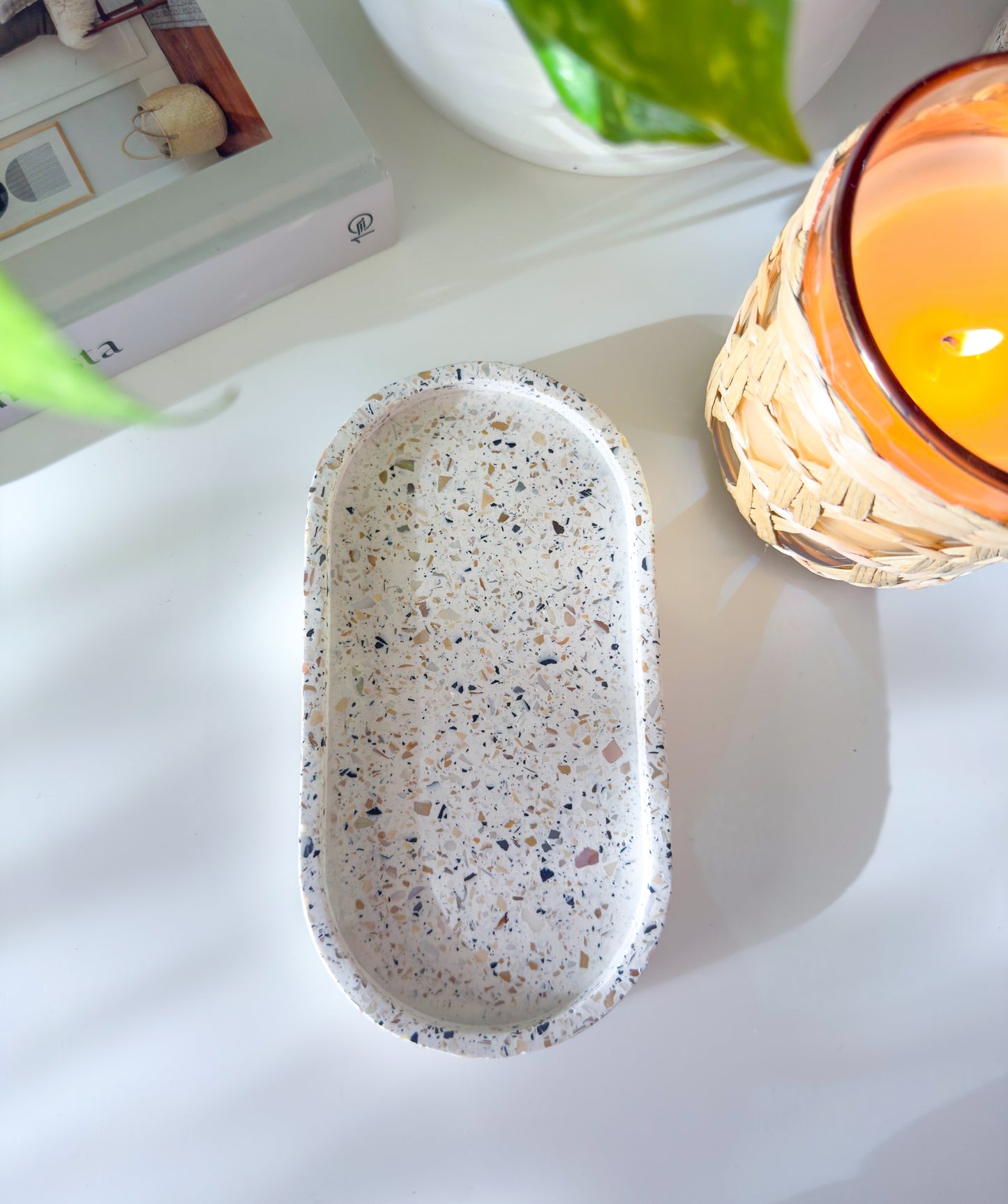 Neutral Terrazzo Oval Tray + Mother of Pearl Accents