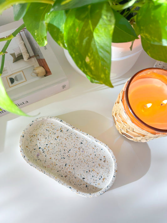 Neutral Terrazzo Oval Tray + Mother of Pearl Accents