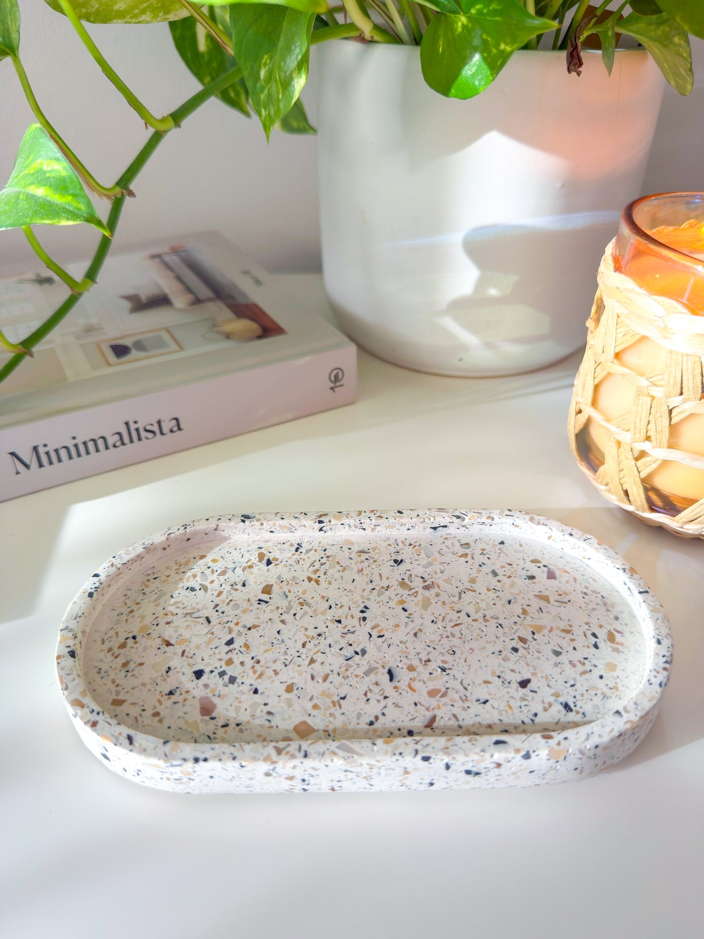 Neutral Terrazzo Oval Tray + Mother of Pearl Accents