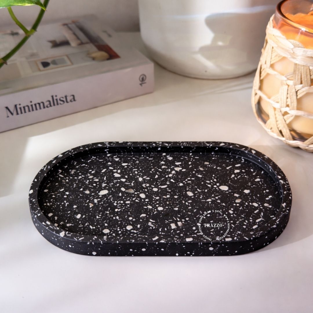 Midnight Terrazzo Oval Tray