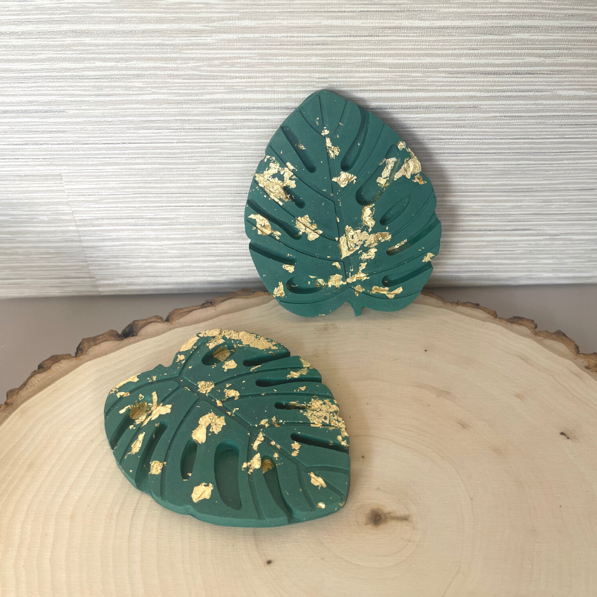 Gilded Green Monstera Leaf Coasters image 0